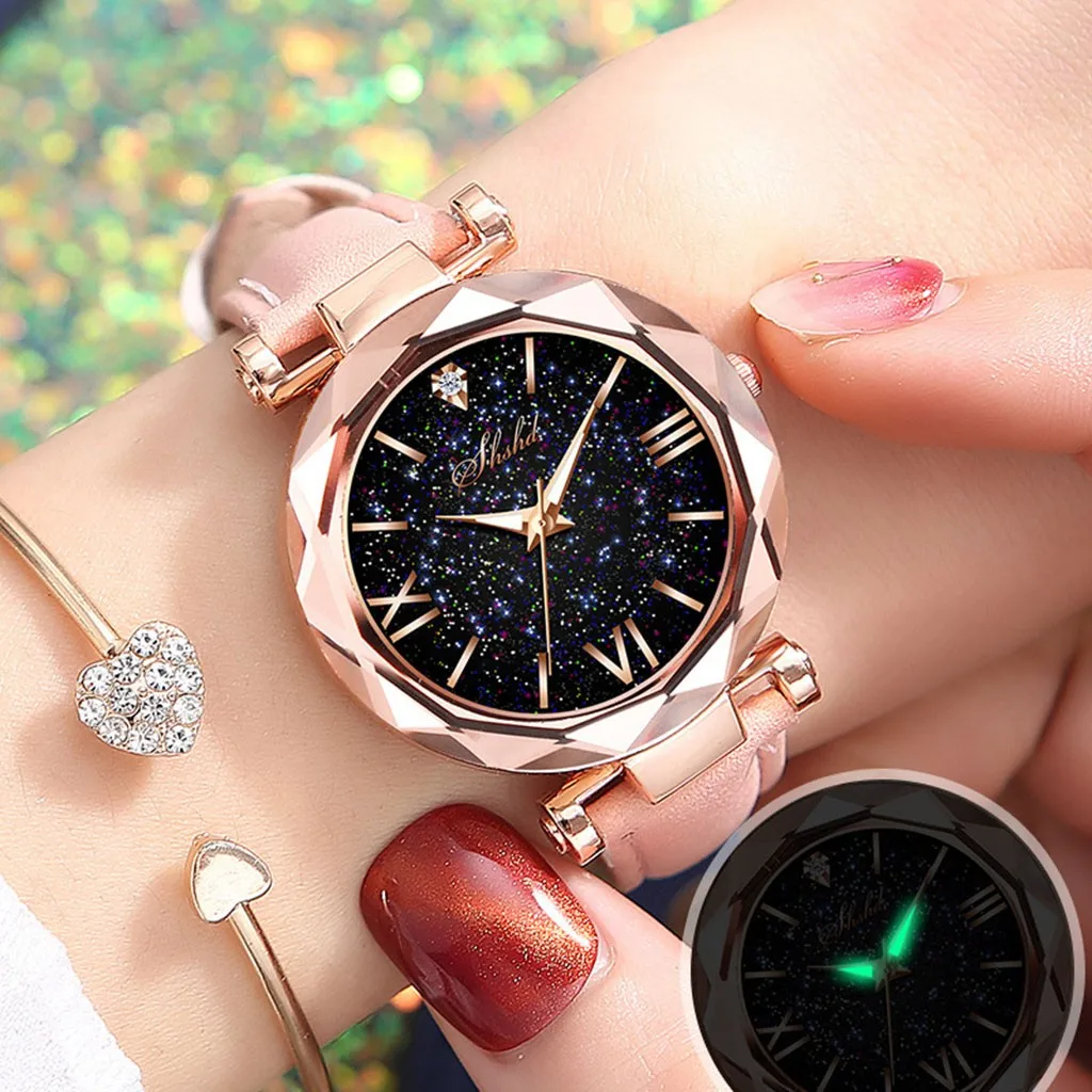 

2021 Fashion Sleek Minimalist Starry Sky Strap Dial Women's Waterproof Quartz Watch Gift Watch Unique Creative Casual Clock Gift