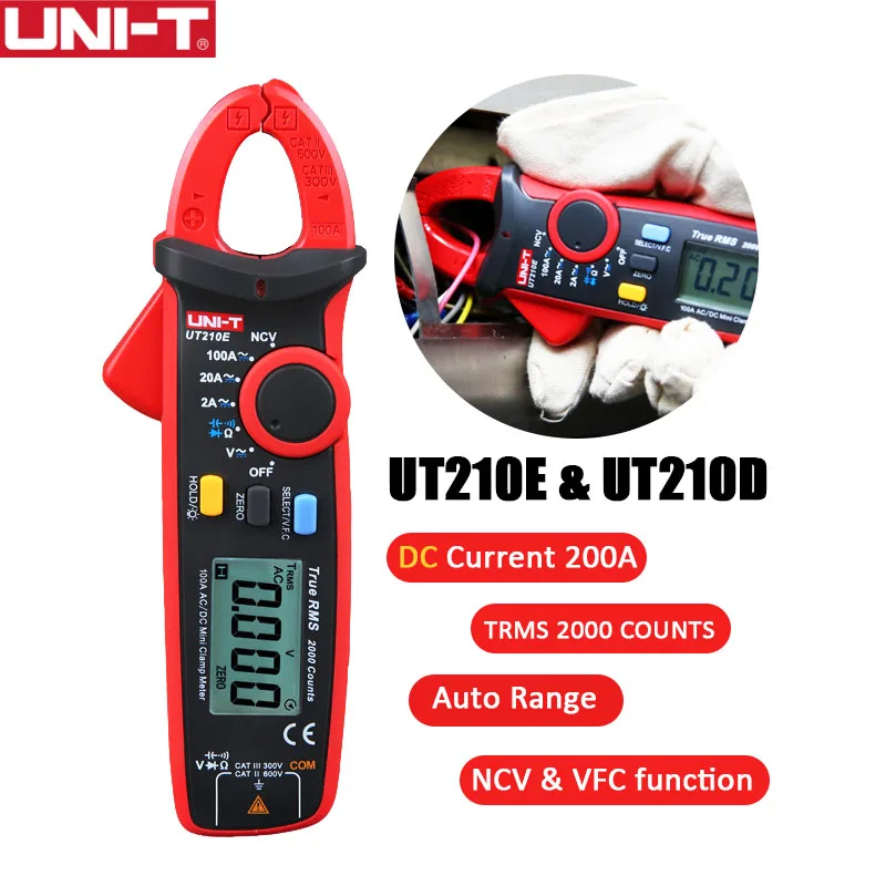 UNI-T Mini Digital Clamp Meters AC DC Current Ammeter  Voltmeter True RMS 100A Resistance Frequency Tester UT210E