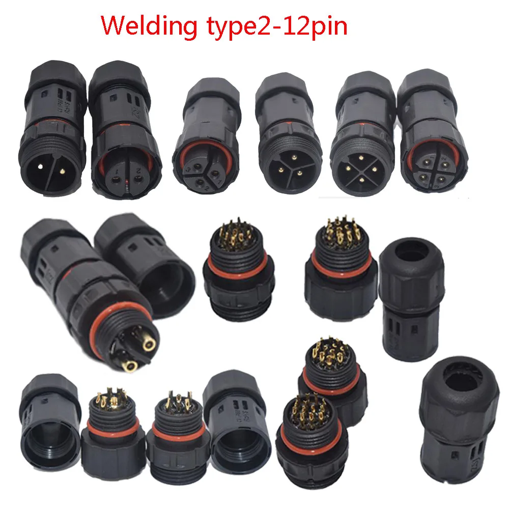 Welding style IP68 в собранном виде Водонепроницаемый Электрический кабель Разъем гнездо разъема 2 3 4 5 6 7 8 9 10 11 12 шпилек M19 мужской женский Вилки - Цвет: Welding style
