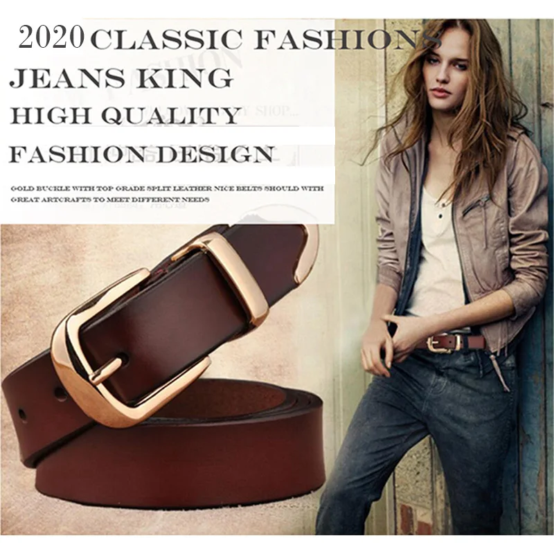 

High-end British women's belt leather fashion jeans belt women's metal buckle girl's decorative belt leather luxury brand
