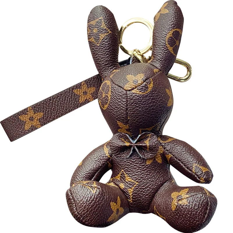 

Trendy Net Red Rabbit Car Keychain Pendant Presbyopia Bear Bulldog Leather Bag Key Chain Ring Ornament Gift