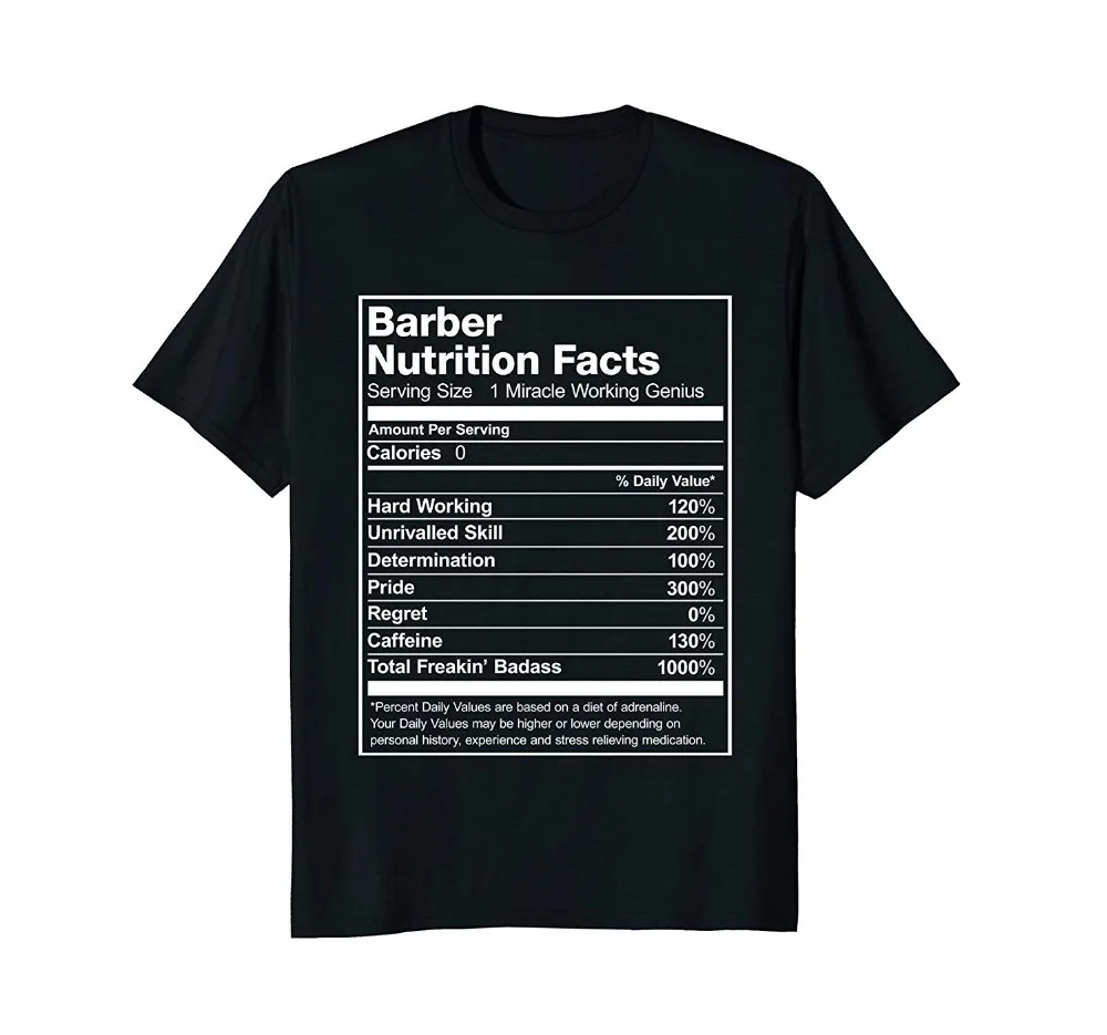 

Barber Nutrition Facts Funny 100% Cotton Short Sleeve O-Neck Summer Cool Tees