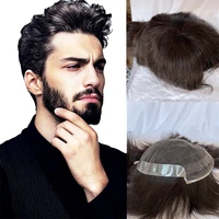 in stock toupee for men european human hair pieces for men 10x7lace and around pu hair replacement system for men natural wavy