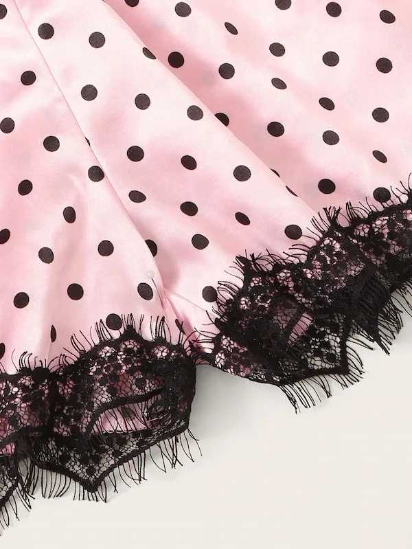 

pyjamas women women pajamas European and American Foreign Trade Hot Sexy Lingerie Sexy Women's Slip Pink Polka Dot Lace Pajamas