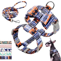 colorful print dog harness with leash nylon dogs harness and walking leash set cute bow knot accessory for small medium dogs pug