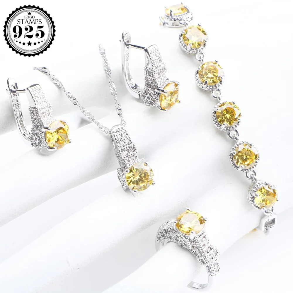 Женский комплект украшений из серебра 925 пробы серьги с желтым кубическим
