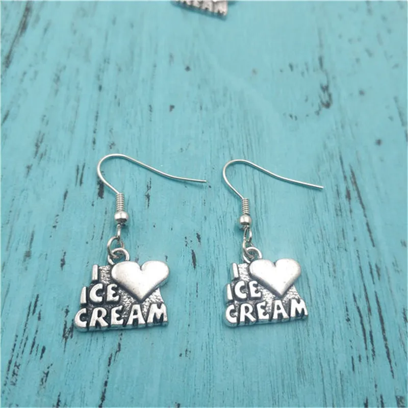 

I Love Ice Cream Creative Charm Earrings,Vintage Fashion Jewelry Women Christmas Birthday Gifts Accessories Pendants Zinc Alloy