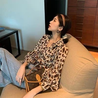 2022 spring blouses for women leopard printed long sleeve vintage chiffon shirt elegant female clothing tops blusas mujer blusa