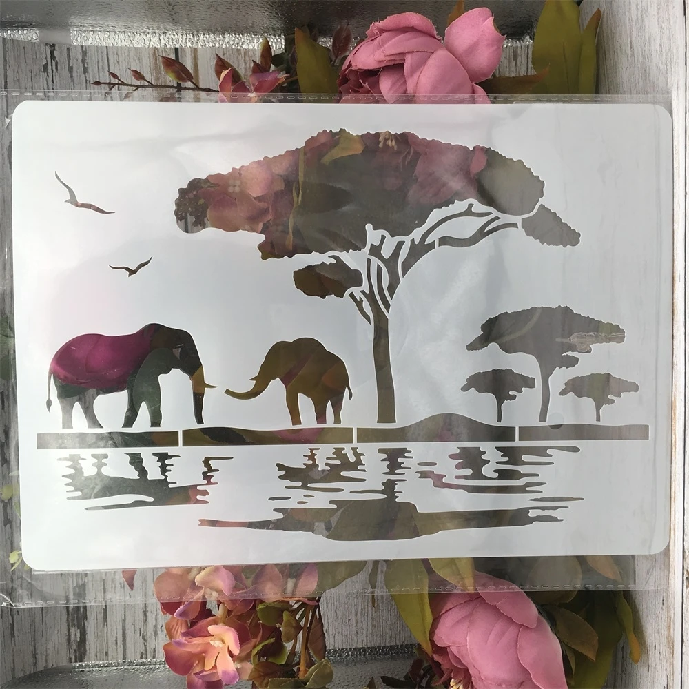 A4 29cm Elephant Wild Africa DIY Layering Stencils Wall Painting Scrapbook Coloring Embossing Album Decorative Template