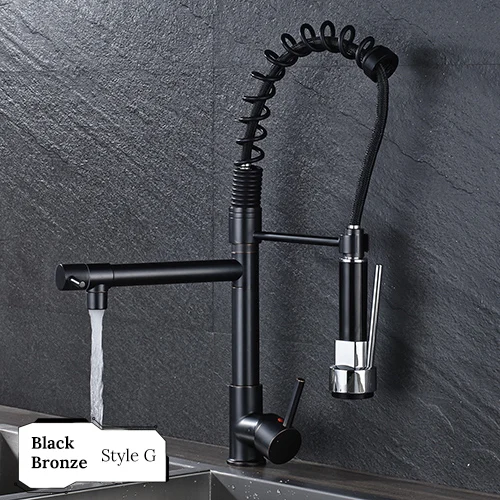Black Bronze G Uythner хромированный латунный Смеситель для кухни, смеситель для раковины, пружина для крана, двойные поворотные носики, смеситель для раковины, смесители для ванной комнаты, горячая холодная вода - Цвет: Black Bronze G