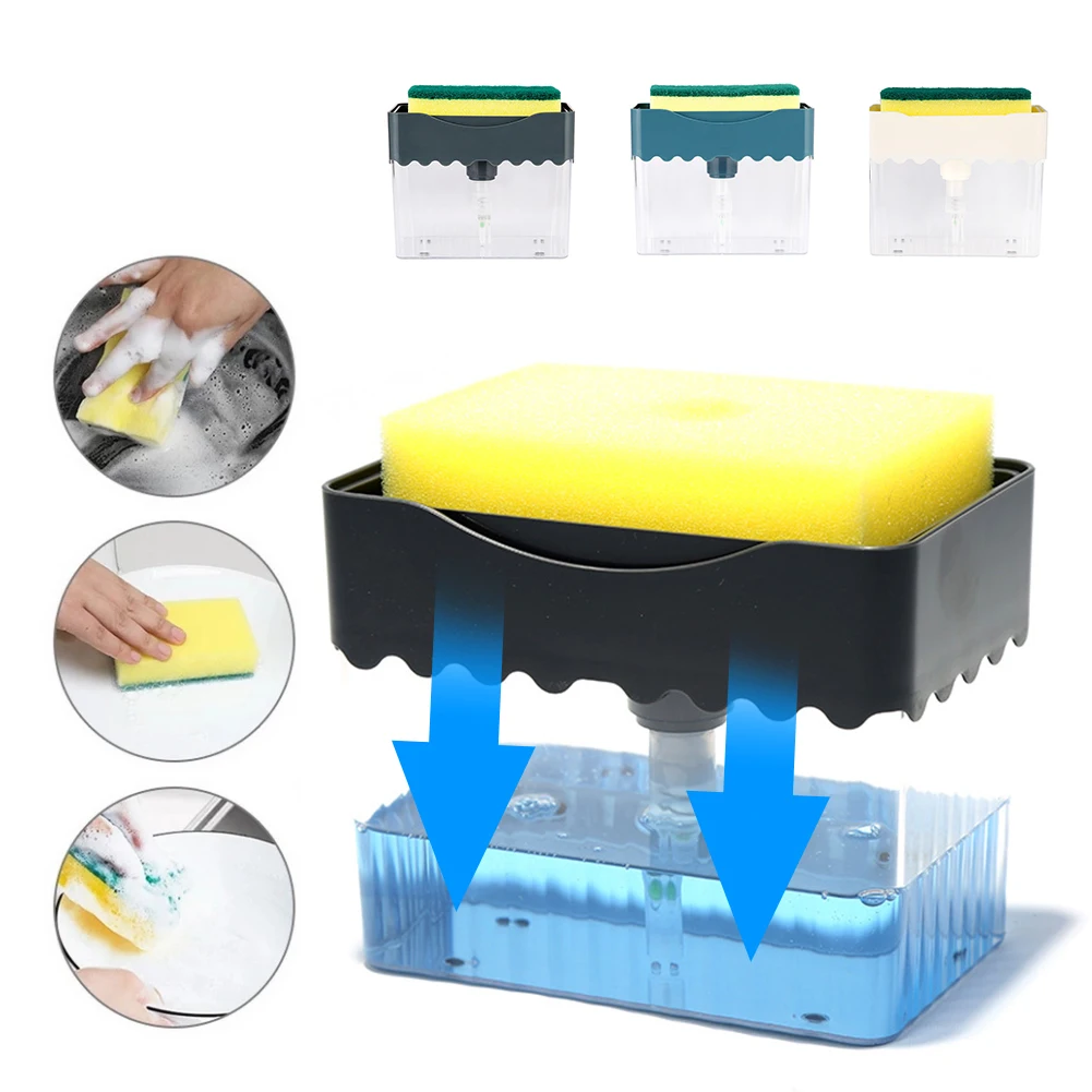 

Soap Dispenser Pump With Sponge Manual Press Cleaning Liquid Dispenser Container Manual Press Soap Organizer Kitchen Tool