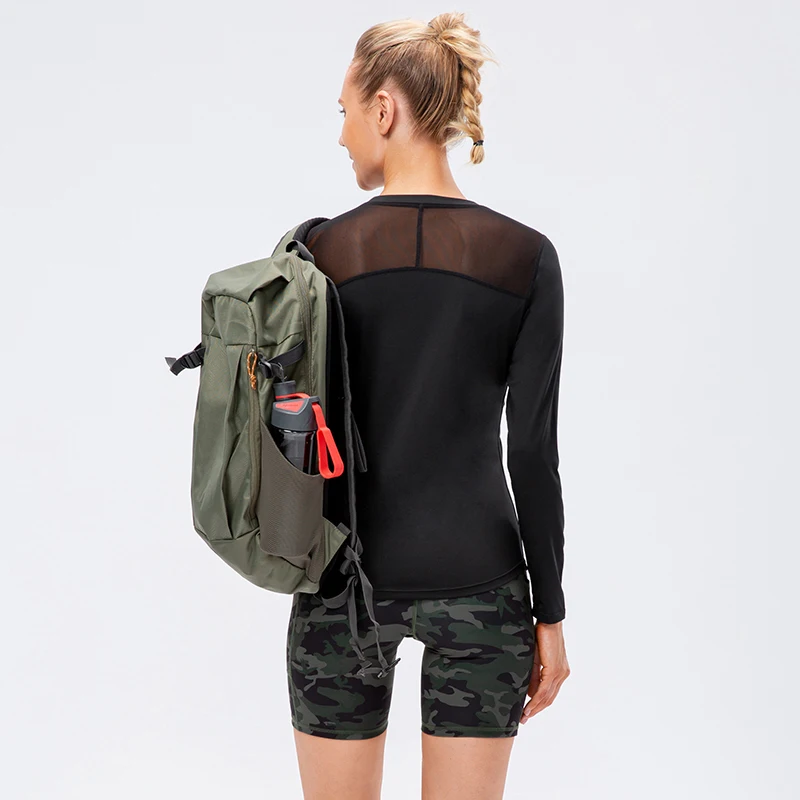 Women Long Sleeve Yoga Top Solid Quick Dry Fitness Sport Top Mesh Stitching Sportswear Outdoor Running Jogging Sport Shirt