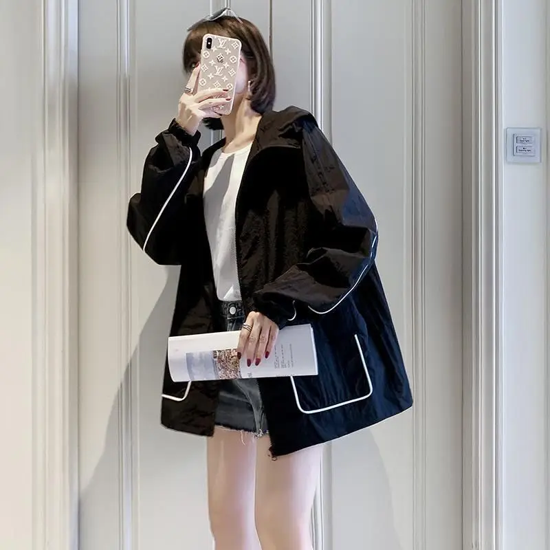 

2021 hooded sunscreen women's new loose Korean version of breathable summer thin medium and long UV protection jacket