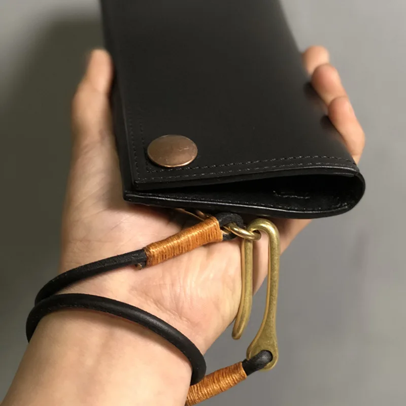 Винтажный кожаный мужской длинный кошелек ручной работы бумажник с держателем