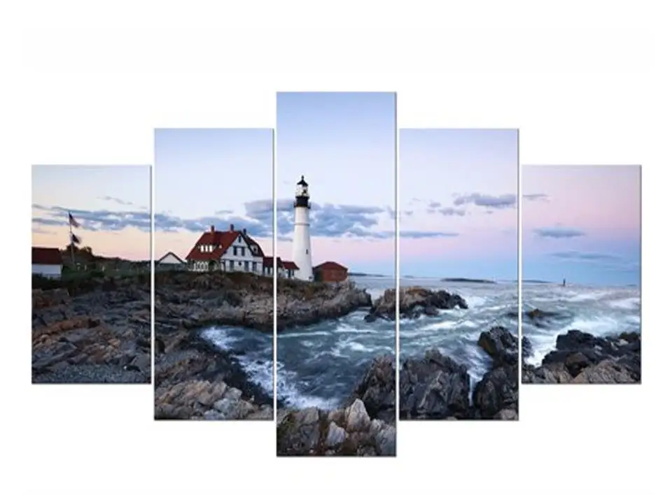 

Home Decor Wall Art Diy diamond painting cross stitch 5 Pieces Lighthouse Wave Seascape,5d diamond mosaic embroidery crafts gift