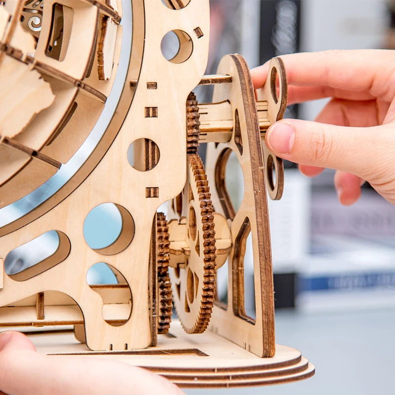 

Wooden Globe Puzzle 3D DIY Mechanical Drive Model Transmission Gear Rotate Assembling Puzzles Home Office Decoration Toys Adults