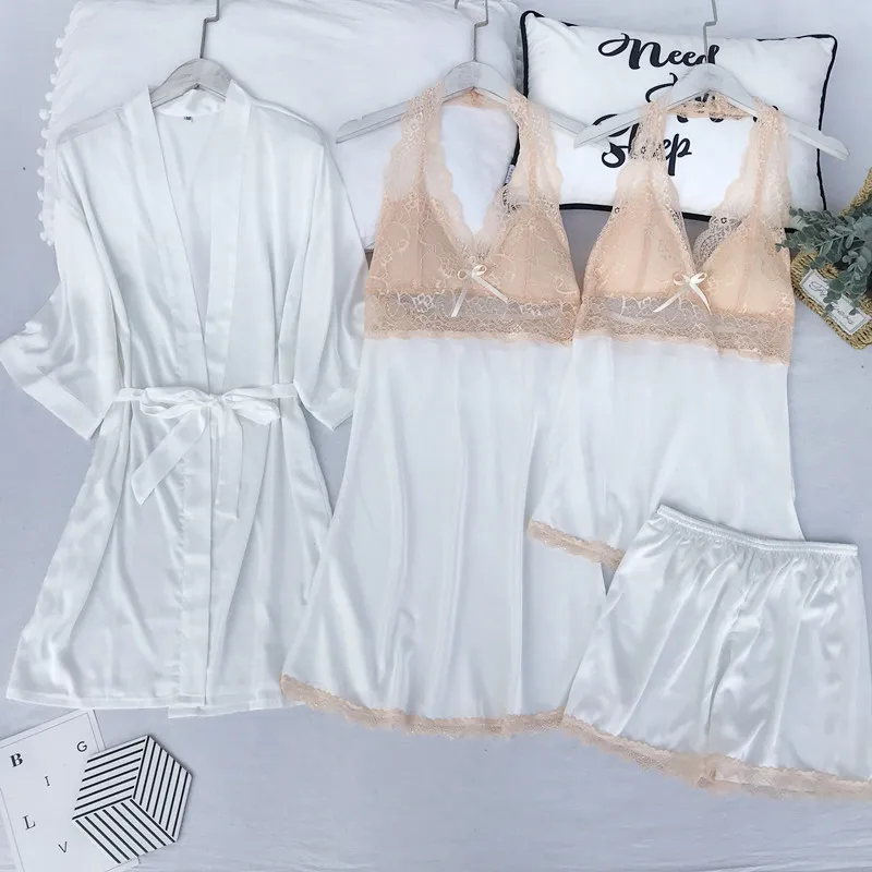 Пикантный Свадебный костюм подружки невесты атласный женский халат лаунж-кимоно