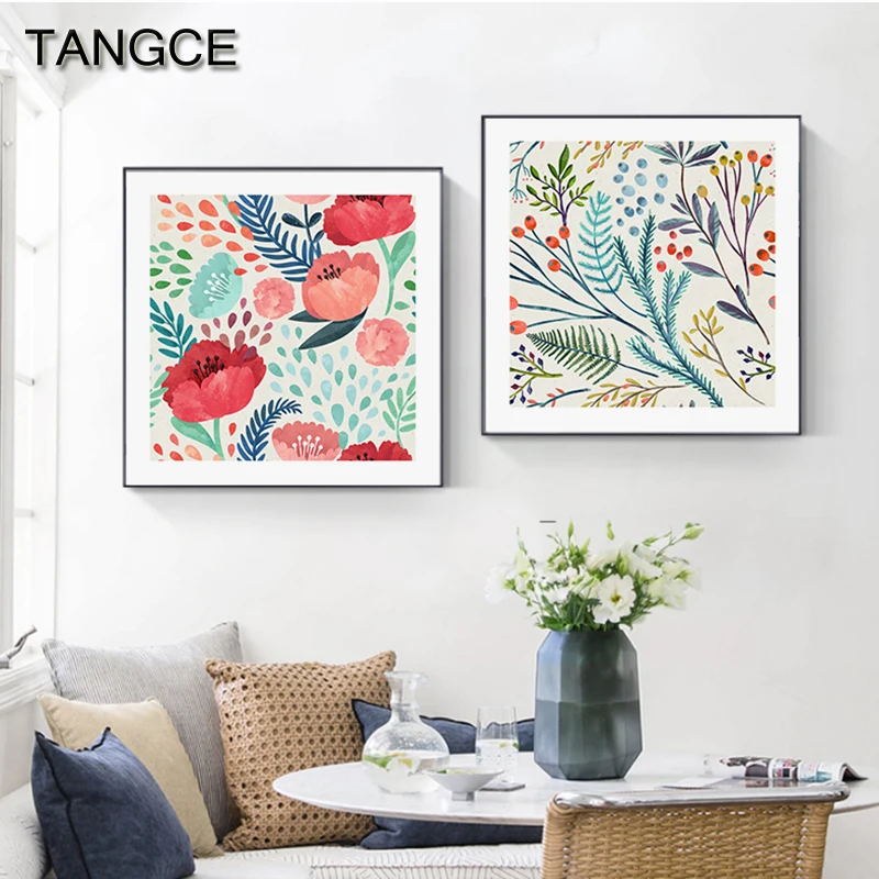 

Nordic Style Green Plants Leaf Canvas Poster Print Modern Red Flowers Wall Art Painting Decoration Pictures Kids Room Home Decor