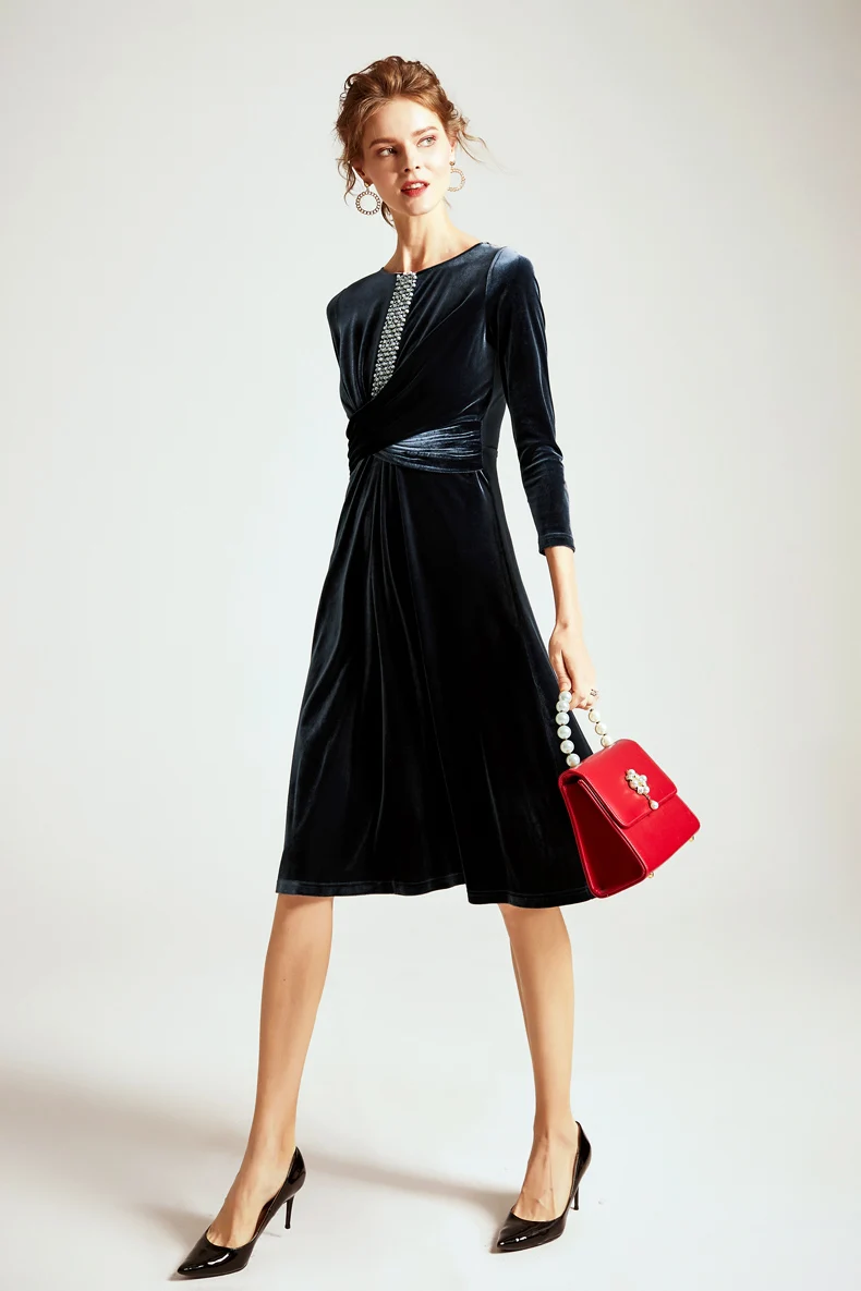 Дамское миланское женское платье для подиума с круглым вырезом 3/4 рукавами