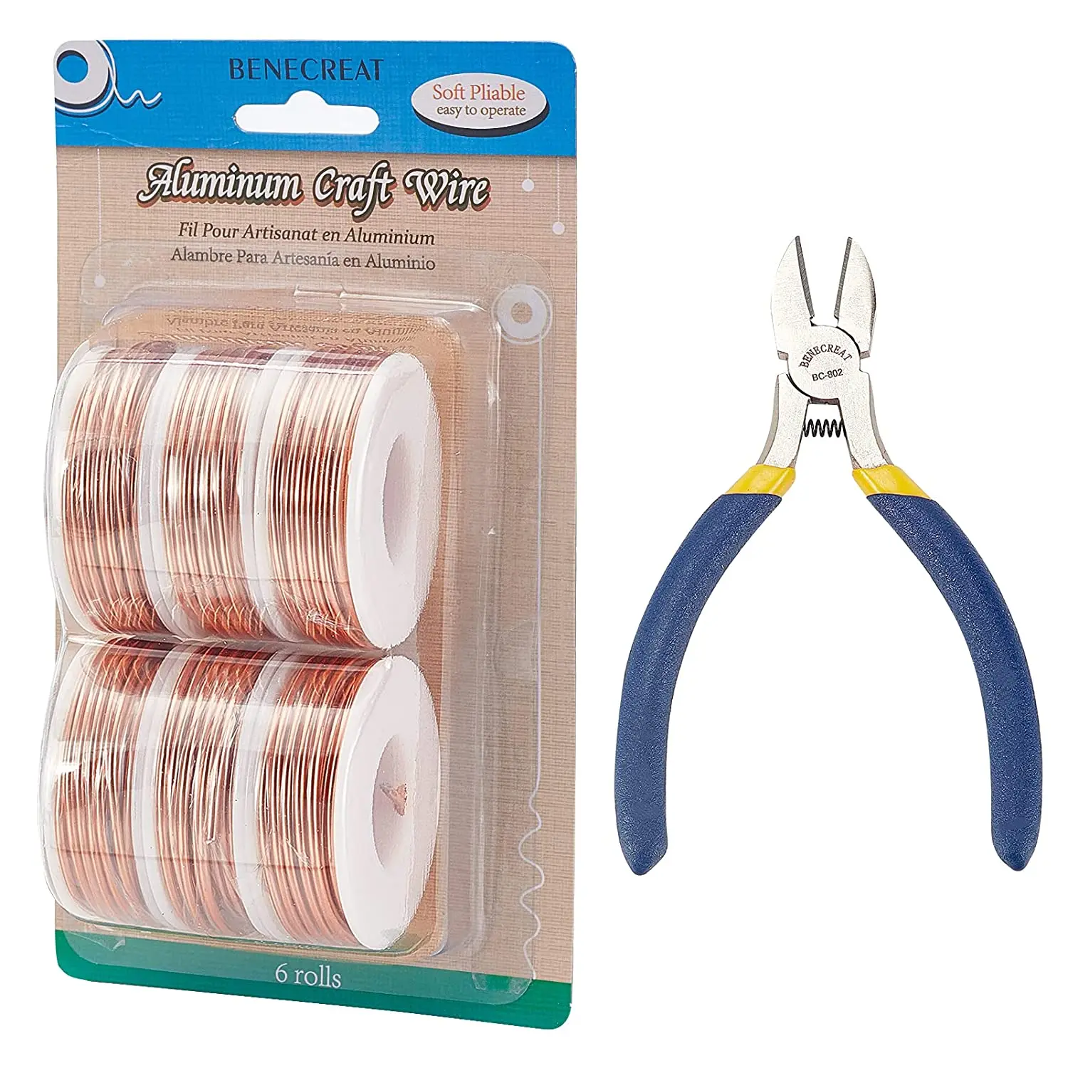 

6 Rolls 12 Gauge Copper Wire with Side Cutting Plier 115 Feet Jewelry Beading Wire Bendable Metal Wire for Jewelry Making Craft
