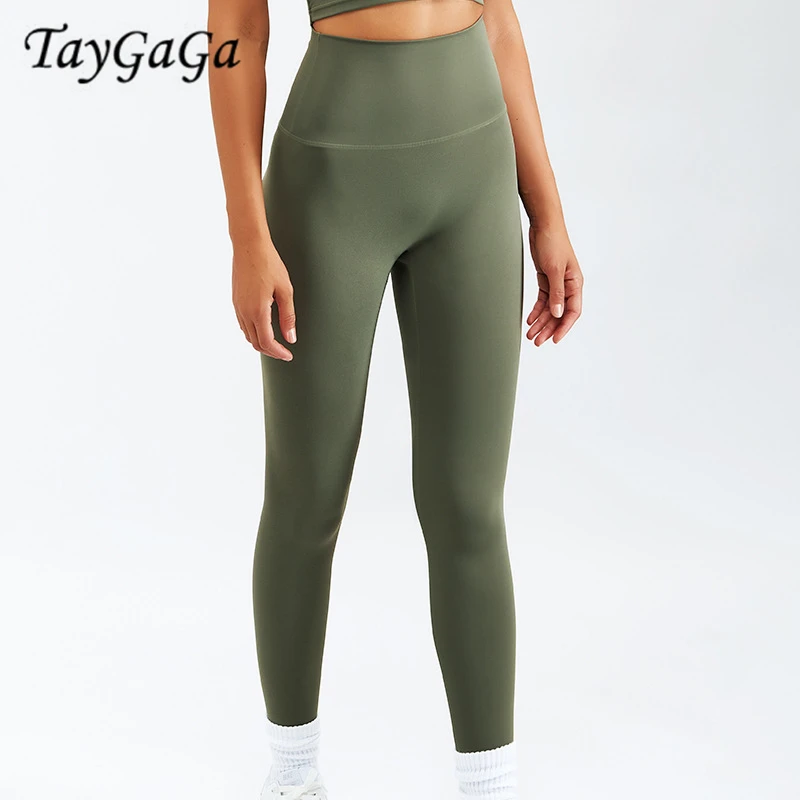 Taygaga Women's Leggings Solid Color High Waist Sports Fitness Yoga Leggings Waist Slim Leggings Outdoor Sports Running Leggings