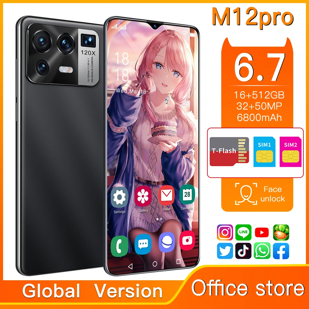 

100% оригинальный смартфон M12 Pro, полный дисплей 6,7 дюйма, 16 ГБ + 512 ГБ, Φ 4GLTE/телефон XIAOMI 2021