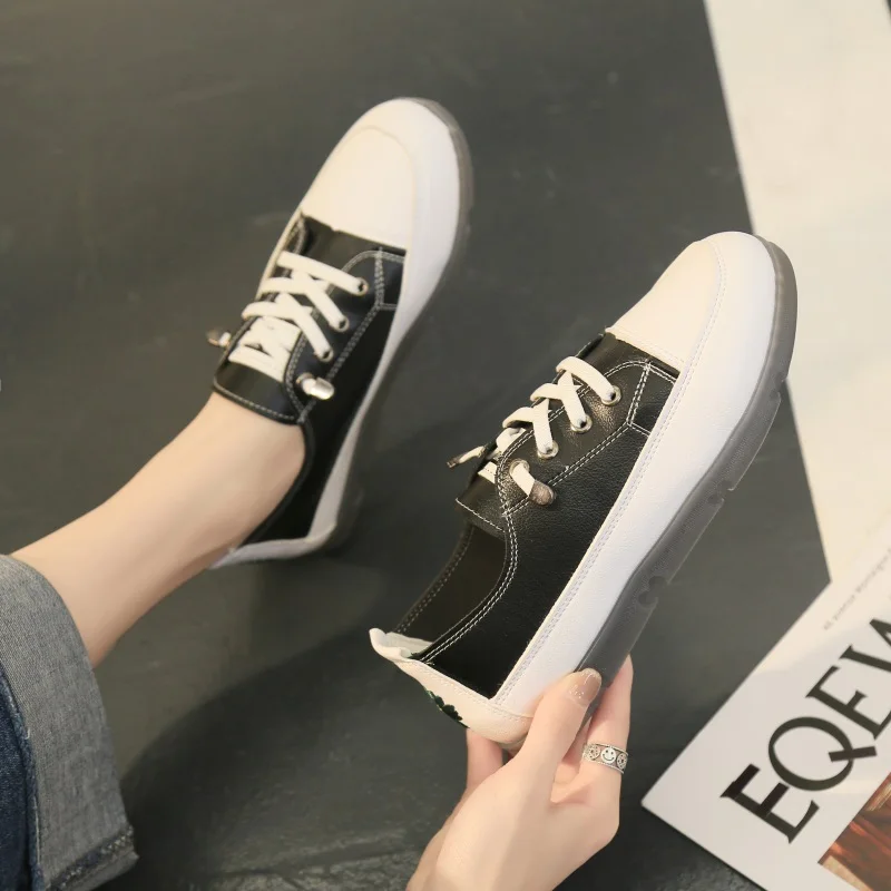 

Solid Vucanized Shoes Woman Flats Breathable Air Mesh Summer New Student Flat Running Shoes Sneakers Lace Up Flower Women Shoes