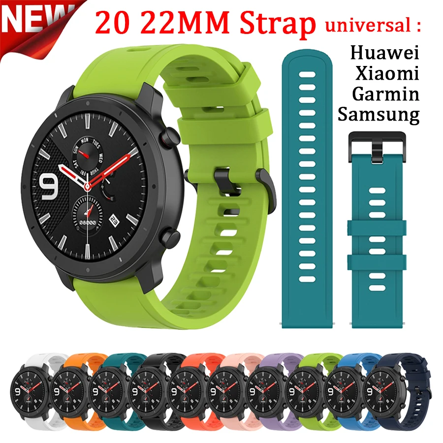 

Ремешок силиконовый для Amazfit GTR, спортивный браслет для Amazfit GTR 47 мм 42 мм GTR 3 Pro Bips Bip GTS 2 mini Stratos2 2S 3 Pace, 22 20 мм