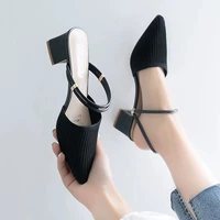 sandals slippers summer 2021 new small size pointed thick heel single shoes baotou mid heeled high heeled large size women shoes