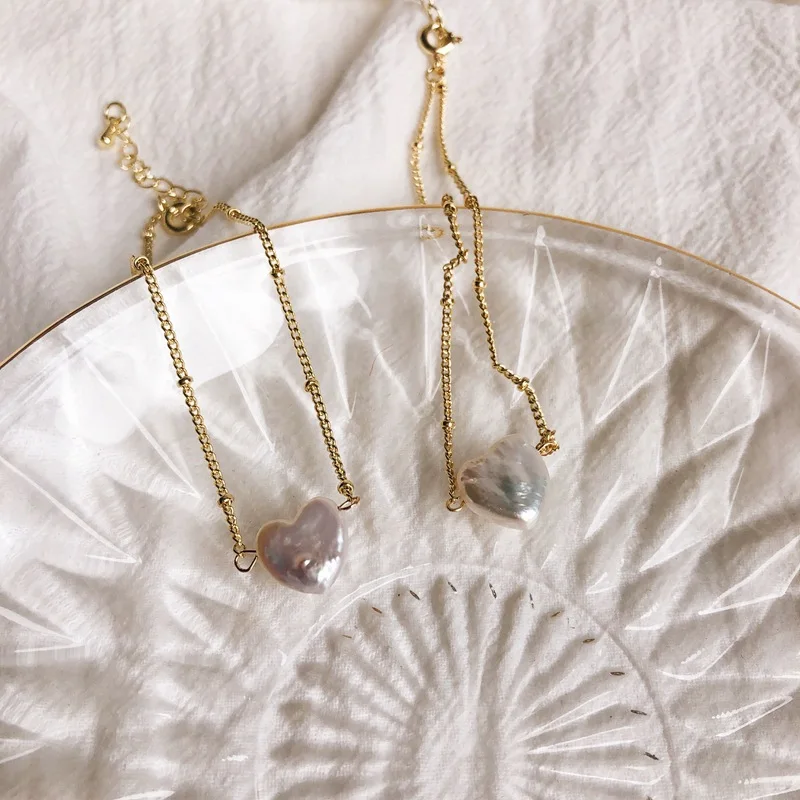 Женский браслет в форме сердца SRCOI золотистый с пресноводным жемчугом вечерние