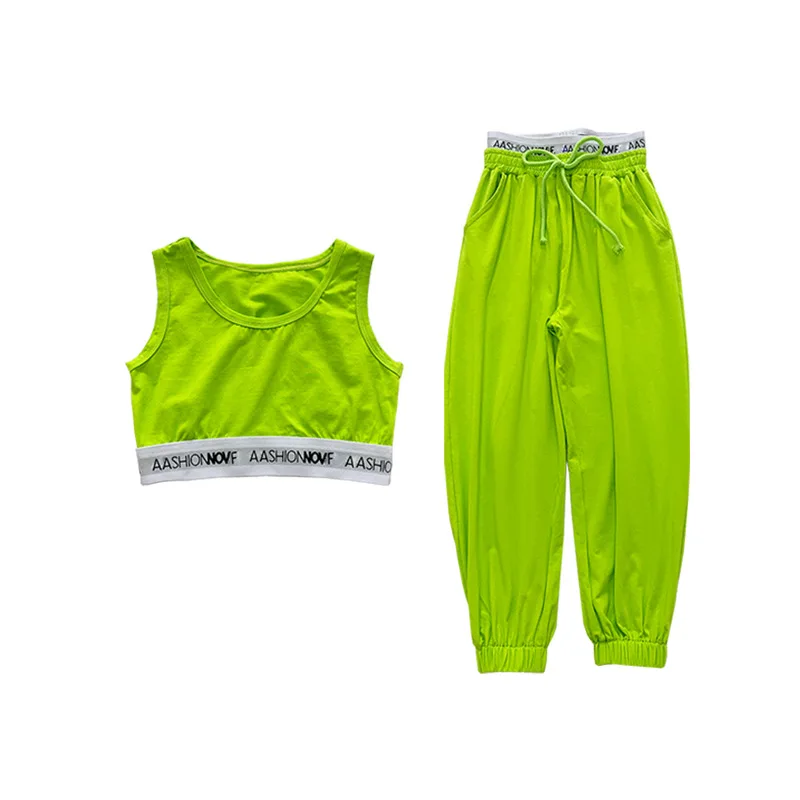 

Girls' suit 2021 summer new cool girl vest casual pants hip-hop performance two-piece suit