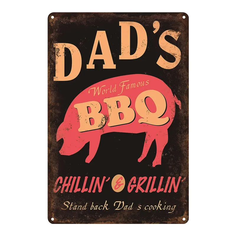 DAD'S BBQ Ретро металлическая Жестяная Табличка с металлическим декором для стен
