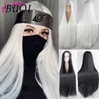 Парик для косплея BUQI Женский, Синтетические длинные прямые Термостойкие волосы средней длины, 39,3 дюйма, белый, черный