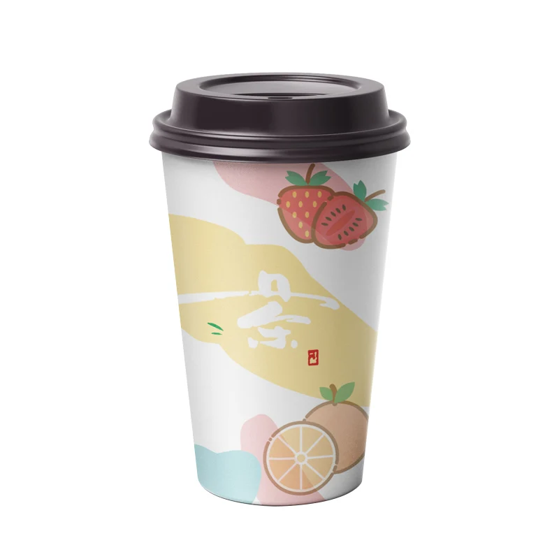 

50pcs Net red disposable 90mm caliber cold hot drink cup double laminating 500ml 700ml fruit milk tea coffee paper cup with lid