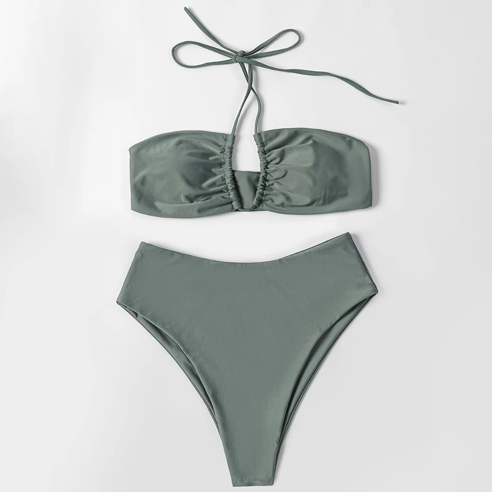 

Однотонные бикини с высокой талией, Новое поступление 2021, бандажный сексуальный купальник, женский купальник, Бразильский купальный костюм...