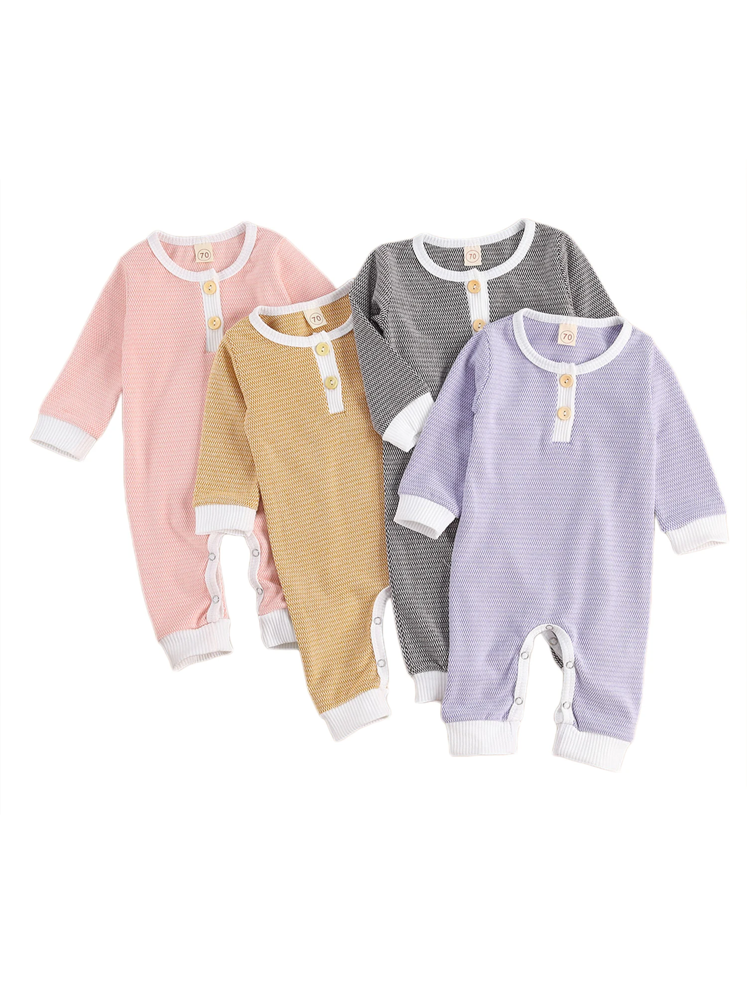 

Newborn Baby Girls Boys Long Sleeve Jumpsuit Autumn Fashion Solid Color Round Neck One Piece Long Pants Rompers Casual Clothing