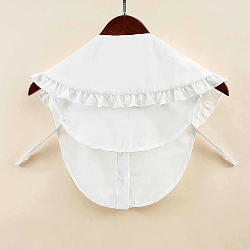 

Women Sweet Lolita Doll Decorative False Fake Collar Large Lapel Ruffles Trim Button Down Detachable Half Shirt Dickey Wrap