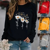 three daisy printed hoodies women fleece long sleeve o neck loose sweatshirt girls women hoodie pullovers winter autumn