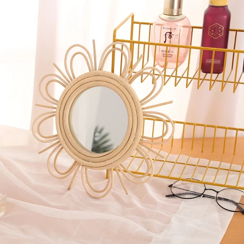 Woven Rattan Dressing Mirror Innovative Art Decoration Makeup Mirrors Bathroom Bedroom Wall Hanging Mirror Photo Props