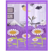 purple embroidery flower door curtain magnetic automatic close mesh home bedroom summer anti mosquito fly bug insect net decor
