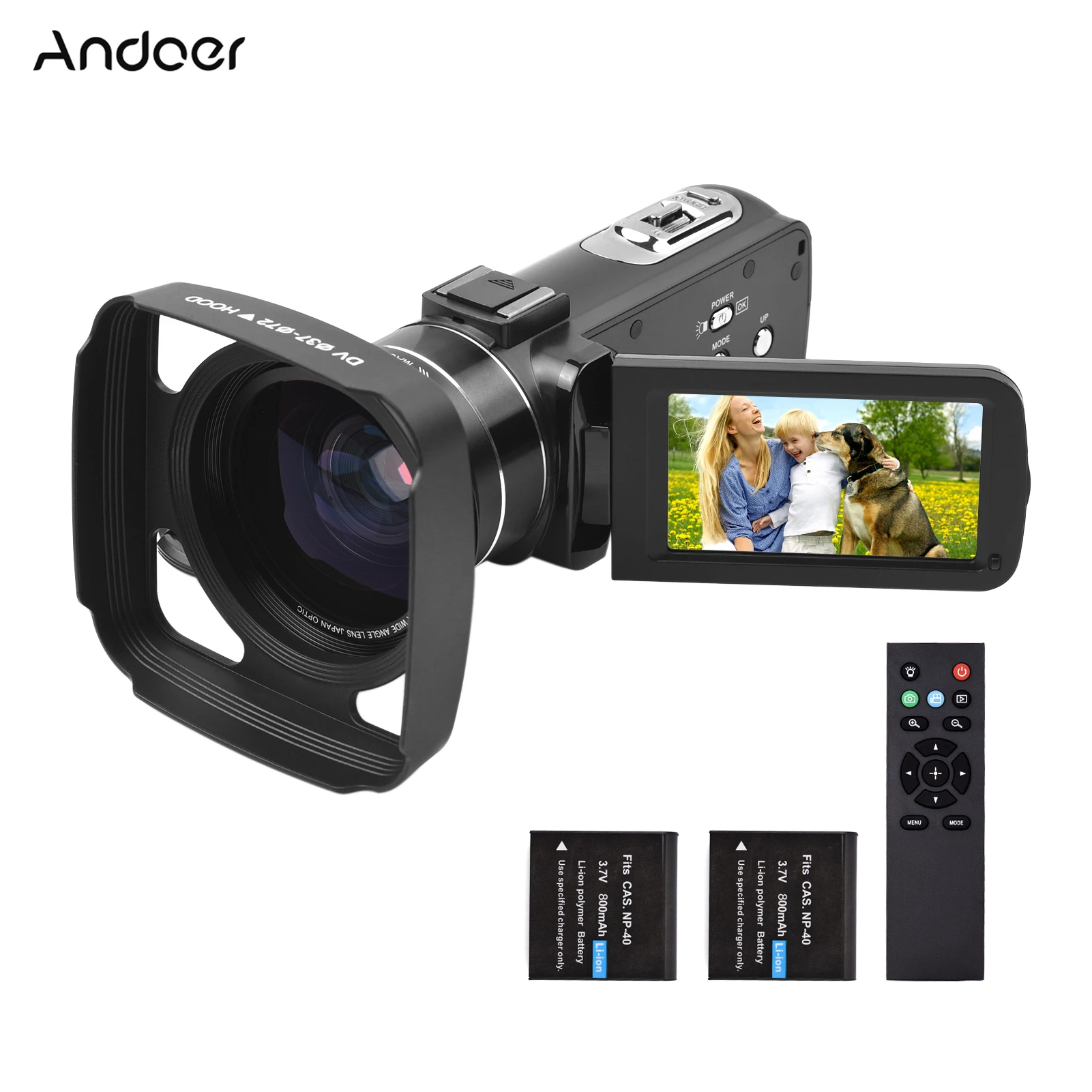 

Цифровая видеокамера Andoer 2,7 K Ultra HD, видеокамера DV, камера 36MP, анти-встряхивание, замедленное движение, с широкоугольным объективом 0,39x
