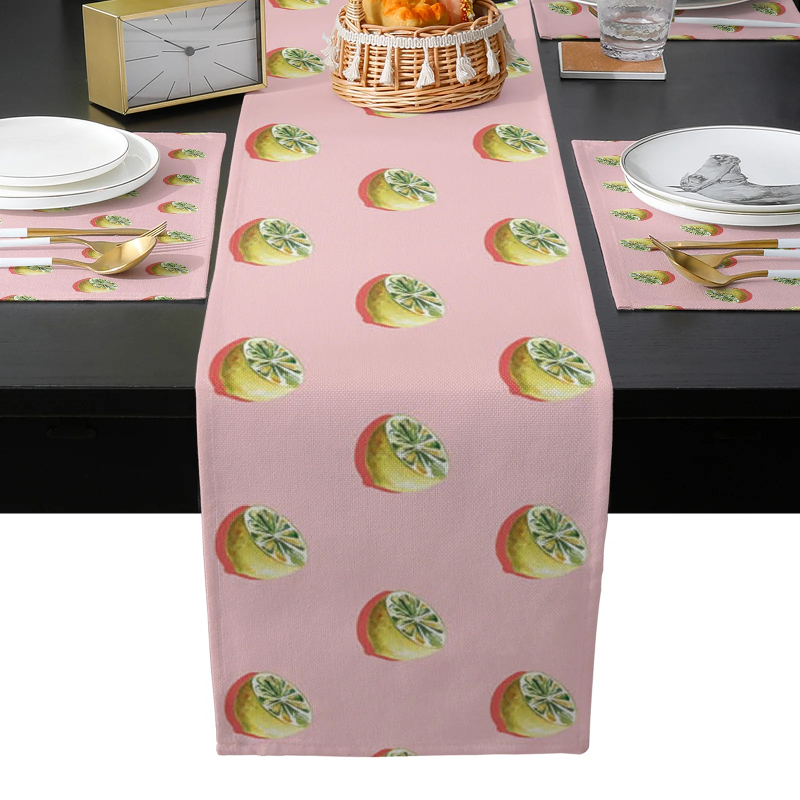 

Набор столовых приборов с рисунком лимоновой плитки, украшение для домашнего стола, Настольная дорожка для обеденного стола