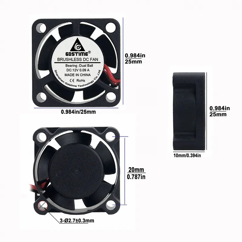 2 шт Gdstime DC 12 В 25 мм 25x25x10 5 см 2Pin двойной шариковый подшипник мини Бесщеточный