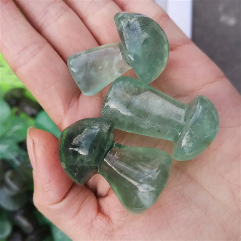 

Natural Green Fluorite Quartz Healing Effect Crystal Mushroom 2 Inch Craft Decoration 1pc