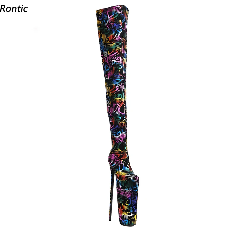 

Женские ботфорты на платформе Rontic, Клубная обувь разных цветов на шпильке 30 см с боковой молнией и круглым носком, американские размеры 5-18