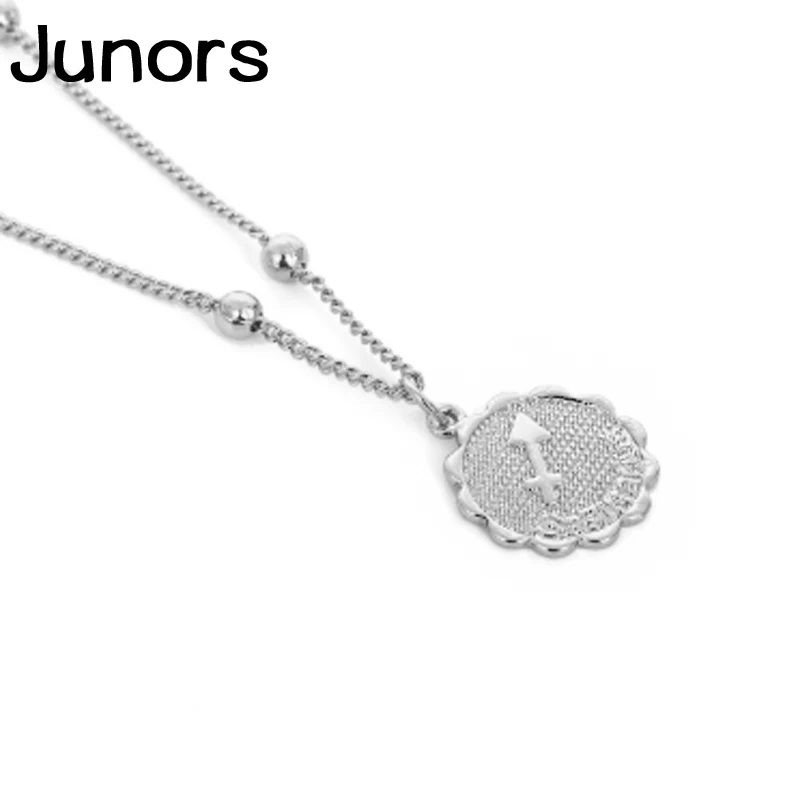 Sagittarius-silver Модное золотое ожерелье со знаком зодиака для женщин Бусы ключицы цепи 12 Созвездие каре монета женское ожерелье с подвеской дворца зодиака - Окраска металла: Sagittarius-silver