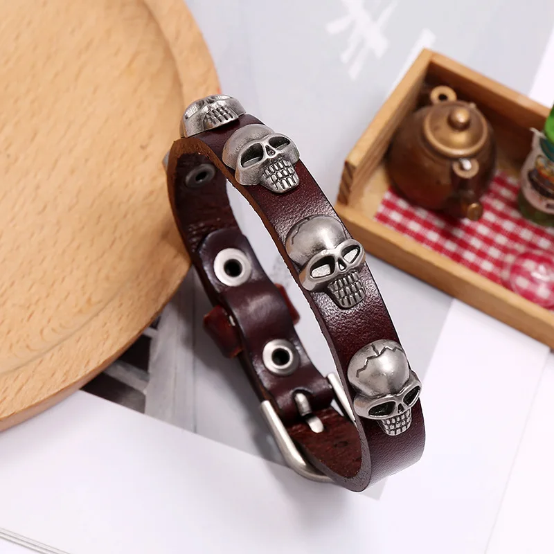 

Couple Bracelet For Men Skull Accessories Matte leather bracelet for women Skull Set Crown Jewelry Men Bracelet For Jewelry