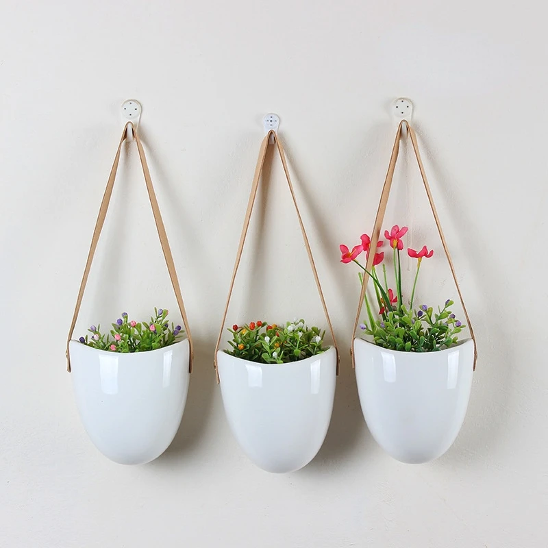 

Set of 3 Ceramic Planter for Hanging Succulents Plants Bonsai White Ceramics Home Garden Wall Hanging Flower Pots Decorations