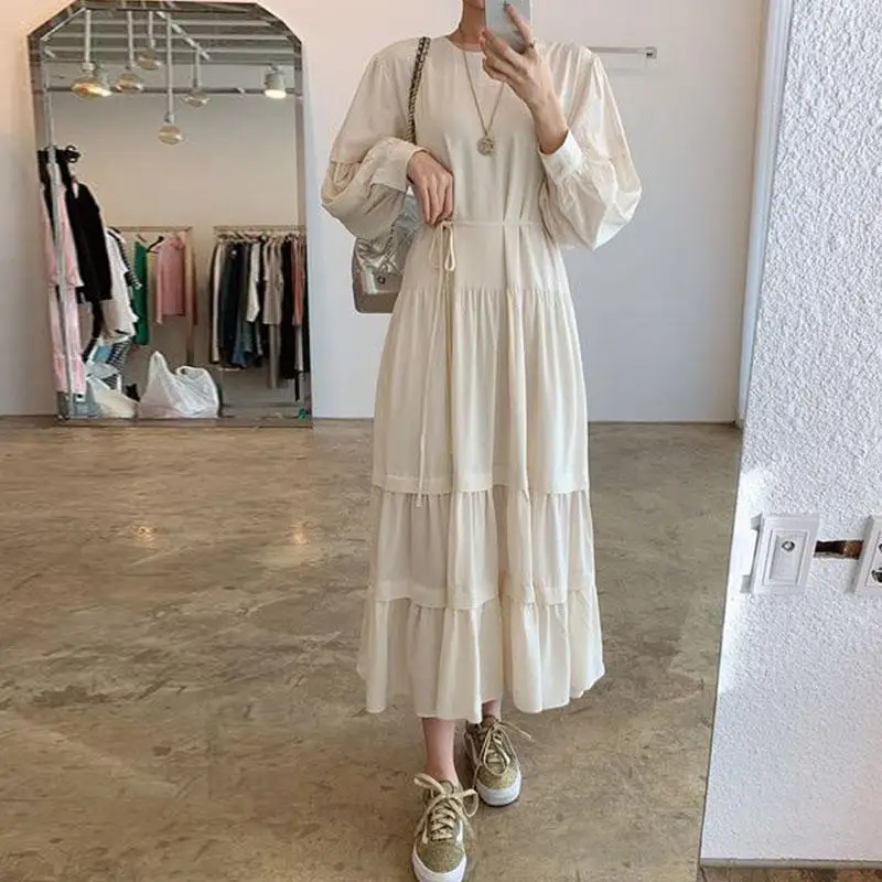 

Long Sleeve Korean Loose Cotton Dress Women 2022 New Autumn Ladies Dresses Woman Ruffle Casual Dress Vestidos Robe Femme Vestido