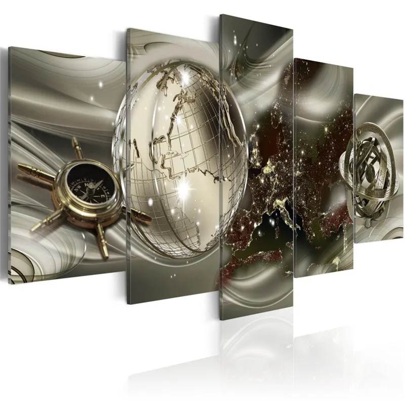 

Abstract Canvas Art Painting 5 Pieces Golden Globe Compas Galaxy Decorative Poster Picture Living Room Home Decor